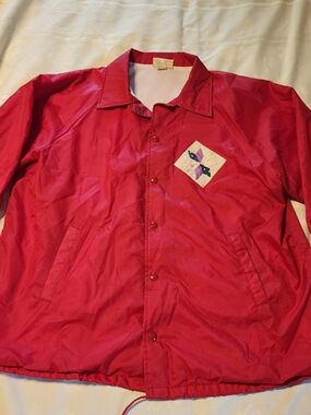 Red Women's Bomber Coach Jacket with Decorative Patch
